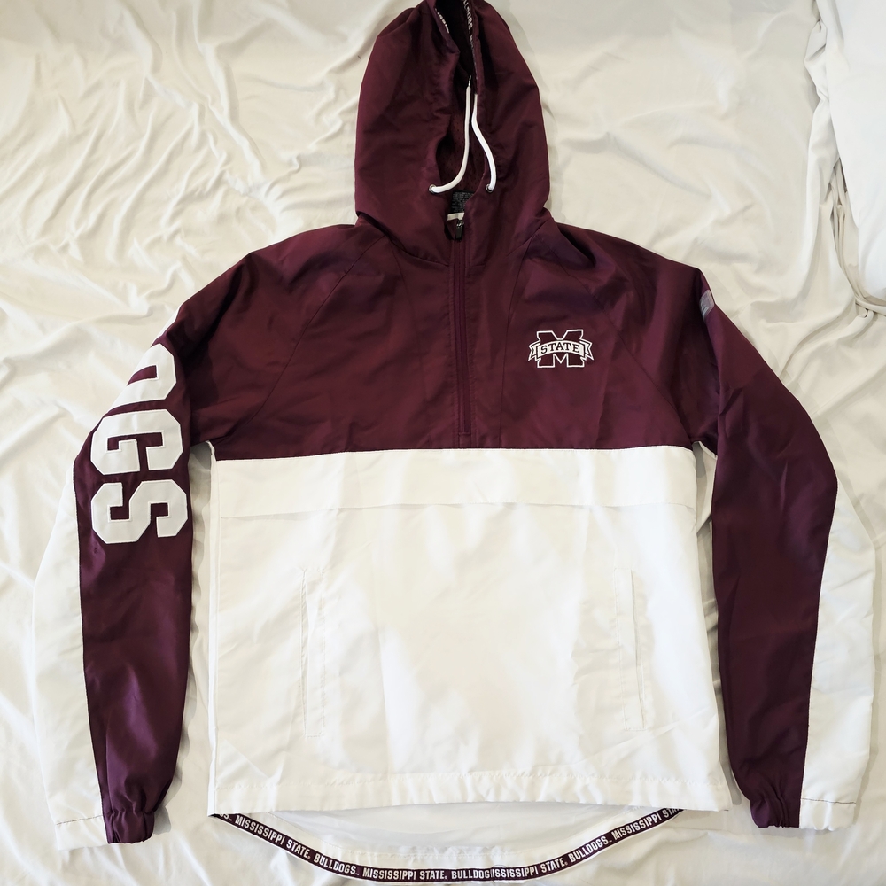 Maroon and White Hooded Jacket